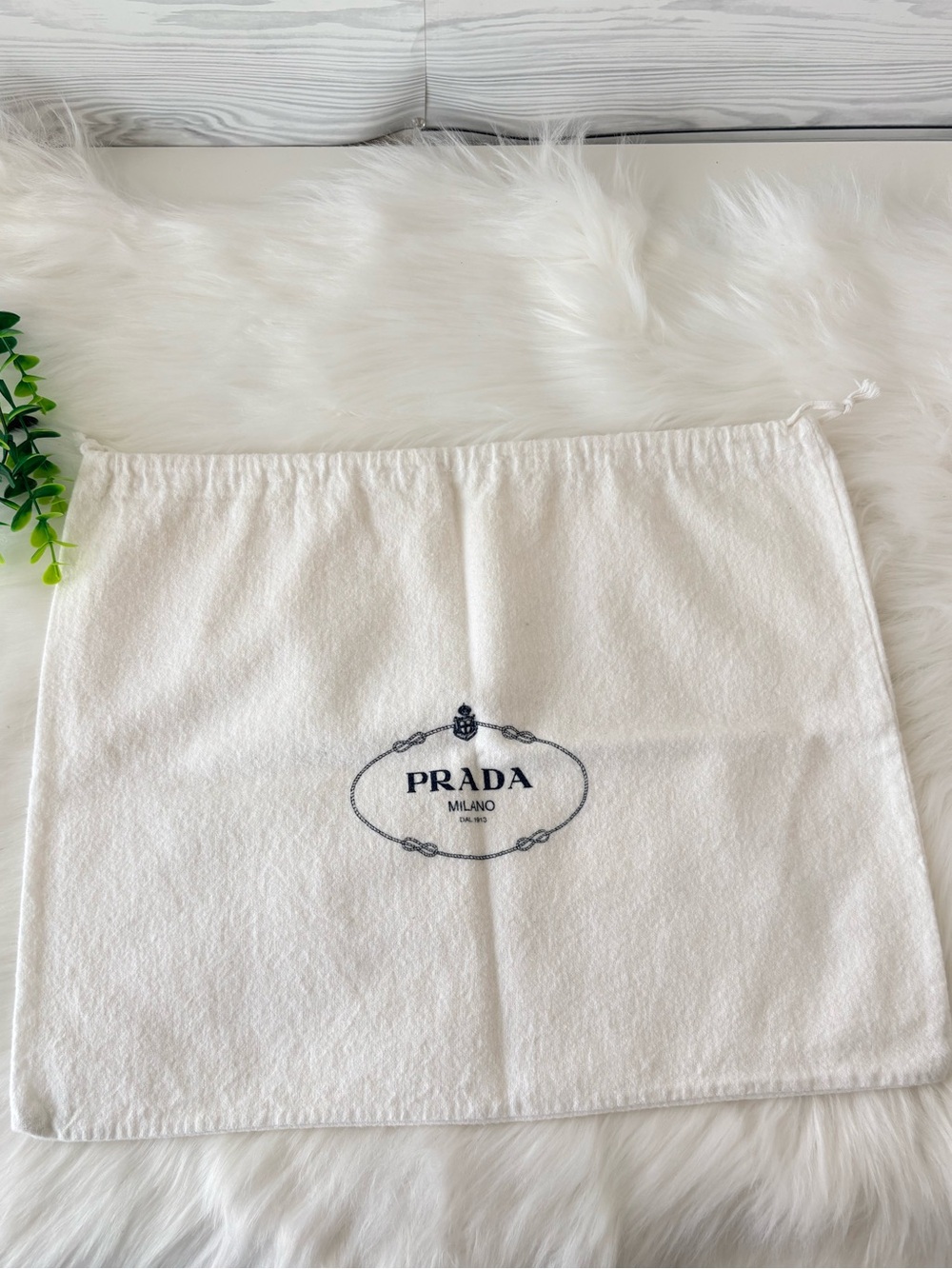 Prada White Drawstring Dust Bag with Navy Logo
